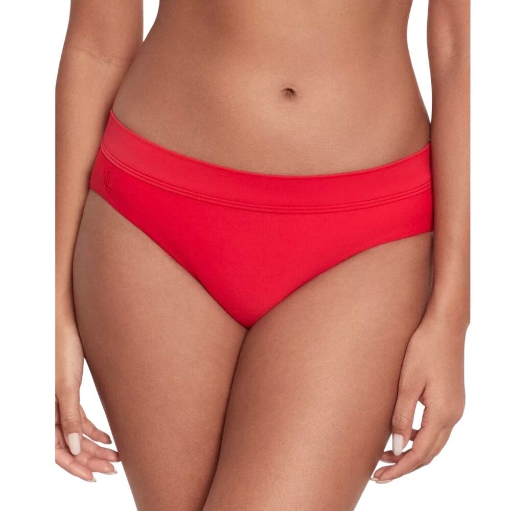 Lauren Ralph Beach Club Classic Banded Hipster Swim Bottom, Red, Size 14, NWOT